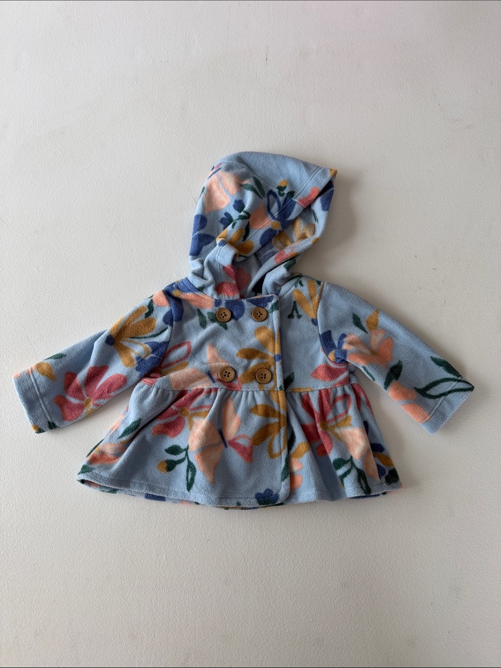 Carter's - Light Blue Floral Hooded Baby Coat with Coral Accents